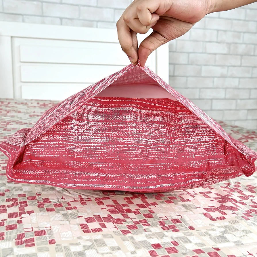 Divine Casa 144 TC 100% Pure Cotton Queen Size Double Bed Bedsheet with 2 Pillow Covers Geometric Pixel Colour Red White