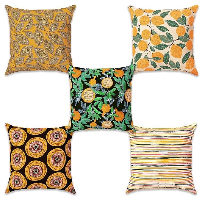 Story@Home Polyester Cushion Cover for Bedroom Living Room (Pack of 5 Pieces, Yellow & Green)