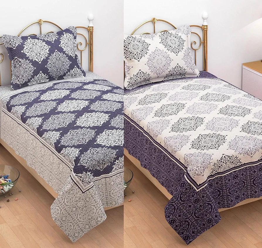 Fresh From Loom Reversible Cotton Floral 300 Tc Single Bed Bedsheet With 1 Pillow Covers Purple