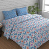 Huesland by Ahmedabad Cotton 144 TC Bedsheet for King Size Bed with 2 Pillow Covers | Botanical Chevron | Blue, Yellow & White