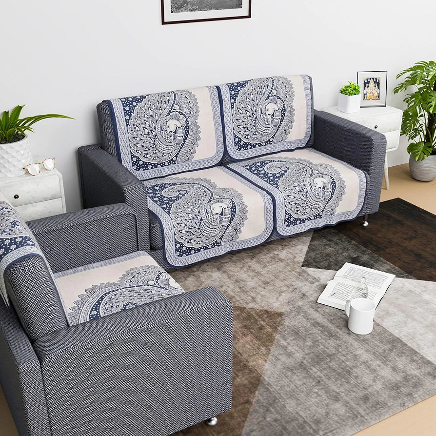 Kuber Industries Sofa Cover Net 2+1 Seater Sofa Slip Cover Set Mor Digital-837 Blue