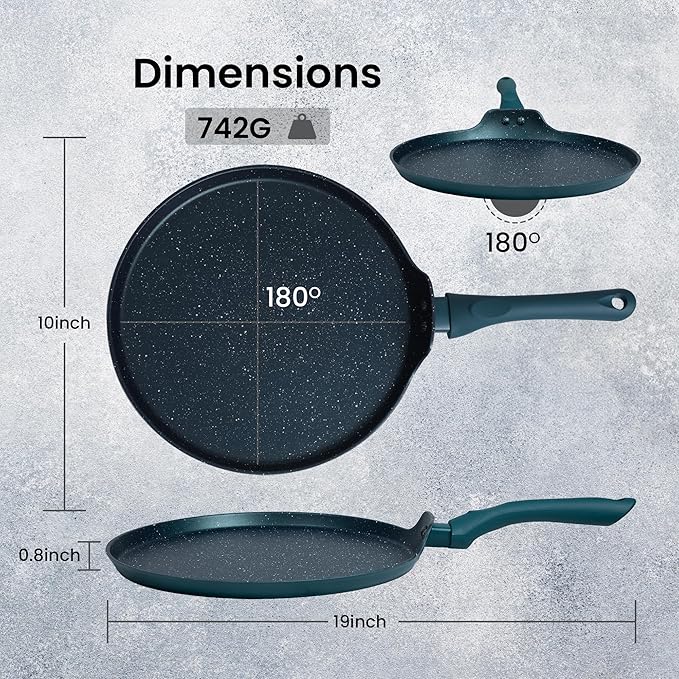 Solara Granite Dosa Tawa Non Stick Pan 28cm, Dosa Tawa Induction Base & Gas Compatible With Soft-touch Handles | Black