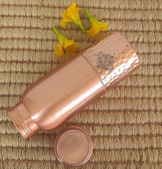 Indian Art Villa Copper Bottle With Uper Lacquer & Bottom Hammered Design (Pack of 2)