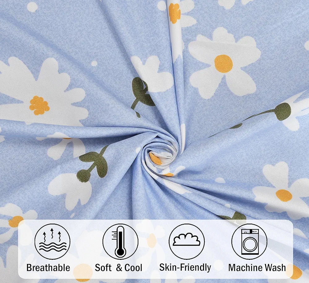 Fresh From Loom Soft Microfiber Floral Print King Size Fitted Bedsheet 240 TC 2 Pillow Covers Casper Blue