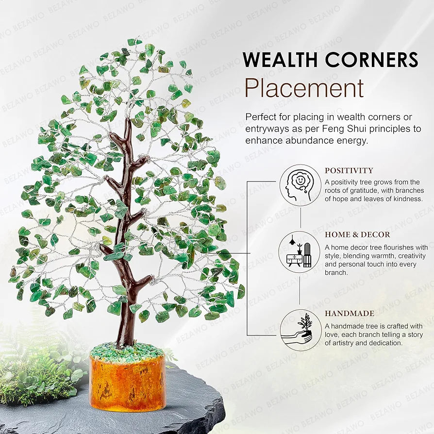 Bezavo Green Aventurine Crystal Tree – Healing Good Luck Tree Silver Wire