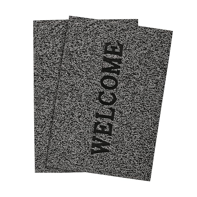 Kuber Industries Anti-Slip Welcome Print Grass Door Mats for Home Grass Cut Grey Colour