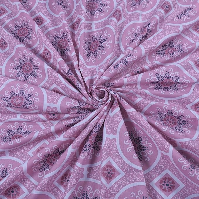 Huesland by Ahmedabad Cotton 144 TC Cotton Bedsheets for King Size Bed with 2 Pillow Covers | Mandala | Pink & Magenta