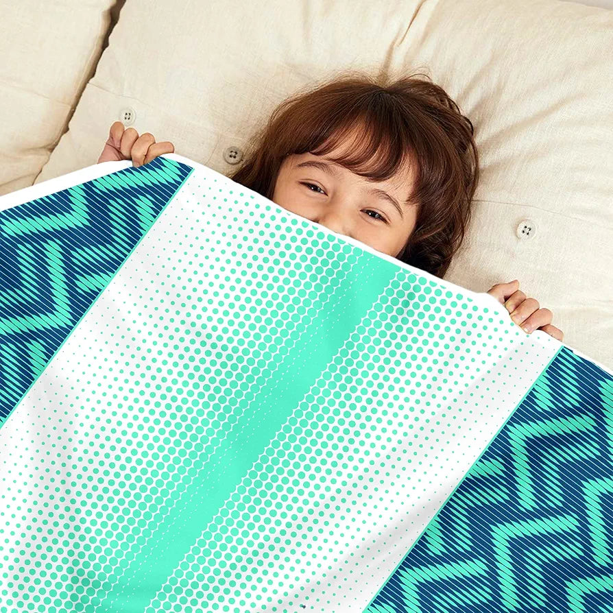Divine Casa 120 GSM Microfiber Single Kids Dohar Soft & Lightweight Throw Blanket Chevron Pattern Colour Aqua Chevron
