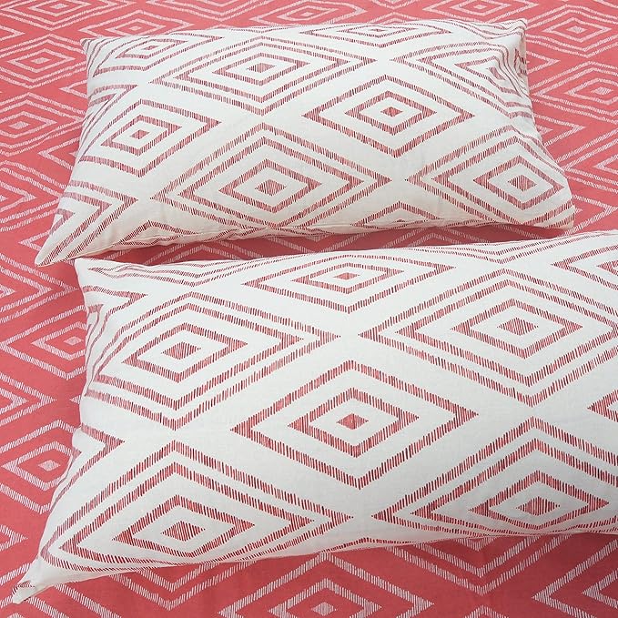 Huesland by Ahmedabad Cotton 144 TC King Size Bedsheet Cotton with 2 Pillow Covers | Peach Pink & White