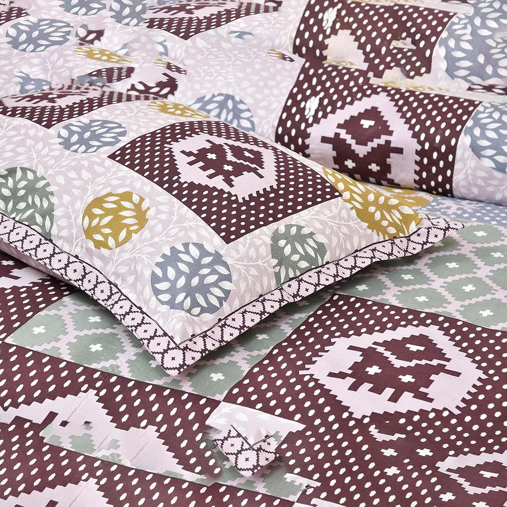 Kuber Industries Double Bedsheet with 2 Pillow Covers 186 TC Premium Cotton Arabic Beauty Gola Purple