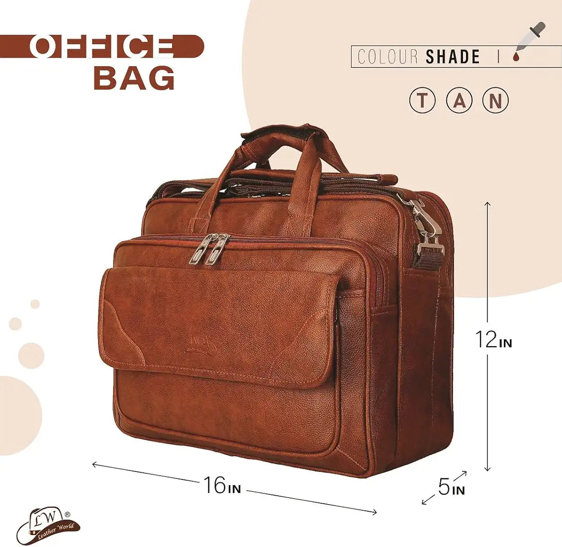 Leather World Synthetic Leather Briefcase 15.6 Inch Tan Laptop Expandable Messenger Shoulder Office Bag with Strap for Men and Women