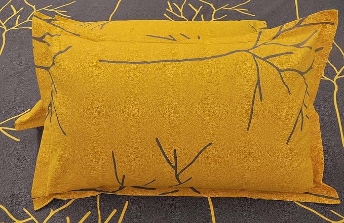 Huesland by Ahmedabad Cotton 144 TC Cotton King Size Bedsheet with 2 Pillow Covers - Grey and Yellow(9ft x 9ft)