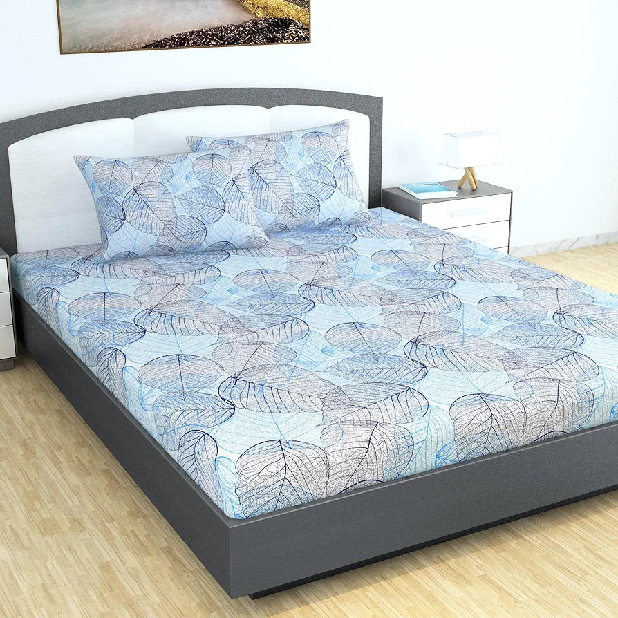 Divine Casa 100% Cotton 144 TC King Size Bedsheet with 2 Pillow Covers Colour Light Blue