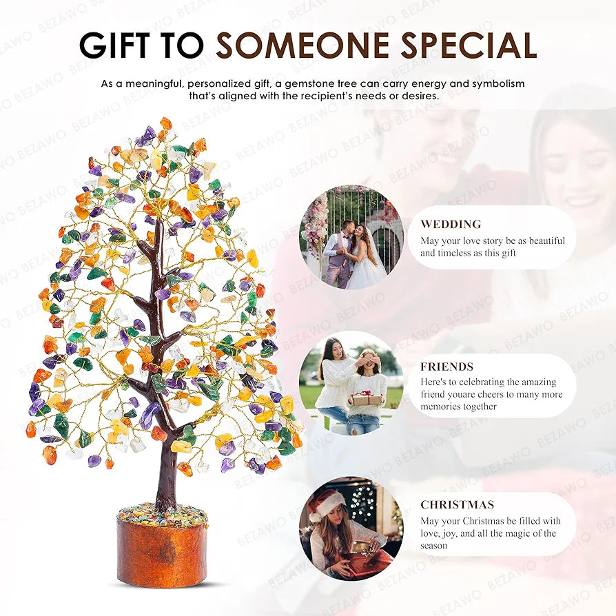 Bezavo Mix Chakra Crystal Tree M seal & Golden Wire