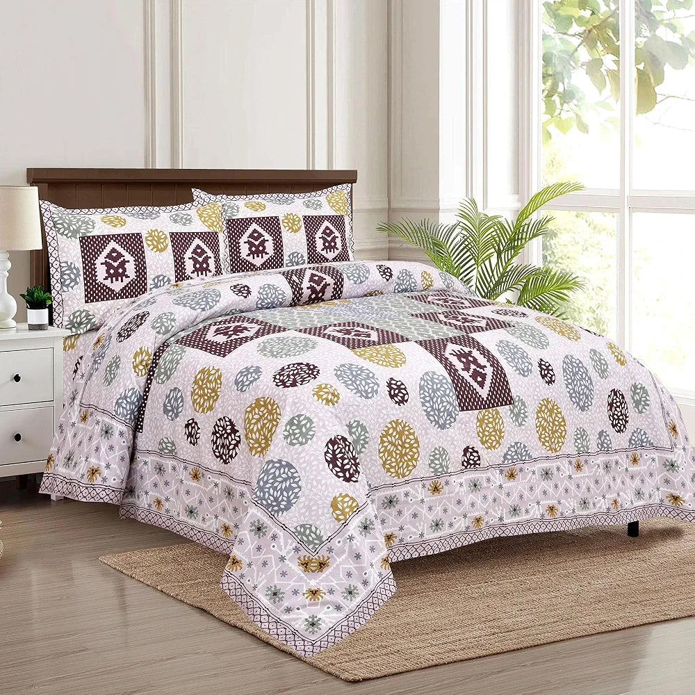 Kuber Industries Double Bedsheet with 2 Pillow Covers 186 TC Premium Cotton Arabic Beauty Gola Purple