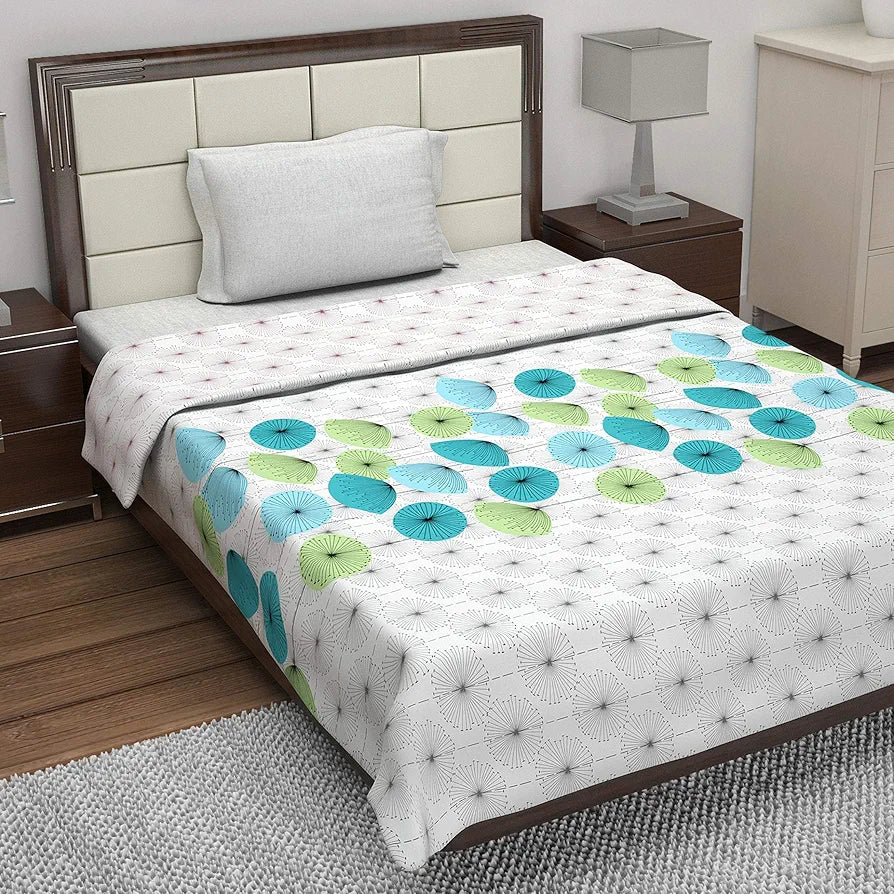 Divine Casa Glace Cotton 120 GSM Reversible Lightweight Printed Single Bed AC Dohar Blanket Quilt Colour Pink and Turquoise Green TC - 120