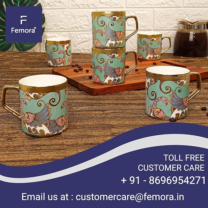 Femora Bone China Gold Tea Cup | Dancing Peahens | 180 Ml