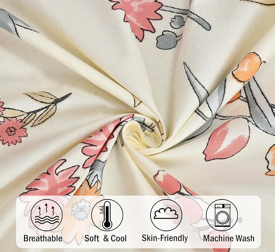 Fresh From Loom Hypoallergenic Floral Print 240 TC Microfiber Single Bed Bedsheet with 1 Pillow Covers Pastel-Cream