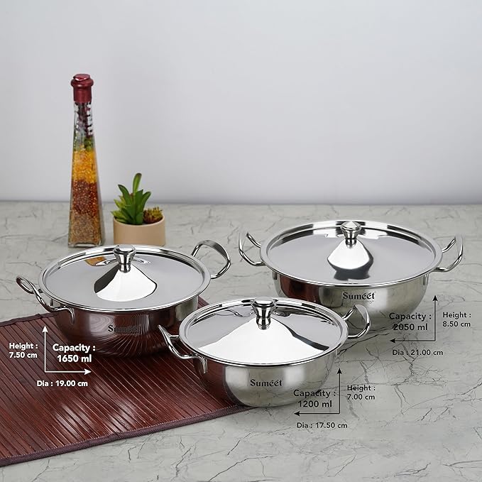 Sumeet Big Size Stainless Steel Cook and Serve Induction Handi Set