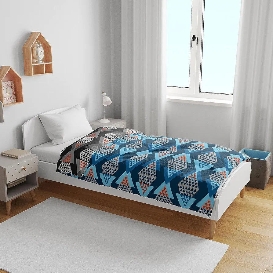 Divine Casa 120 GSM Microfiber Single Kids Dohar Soft & Lightweight Throw Blanket Geometric Pattern Colour Blue and Grey
