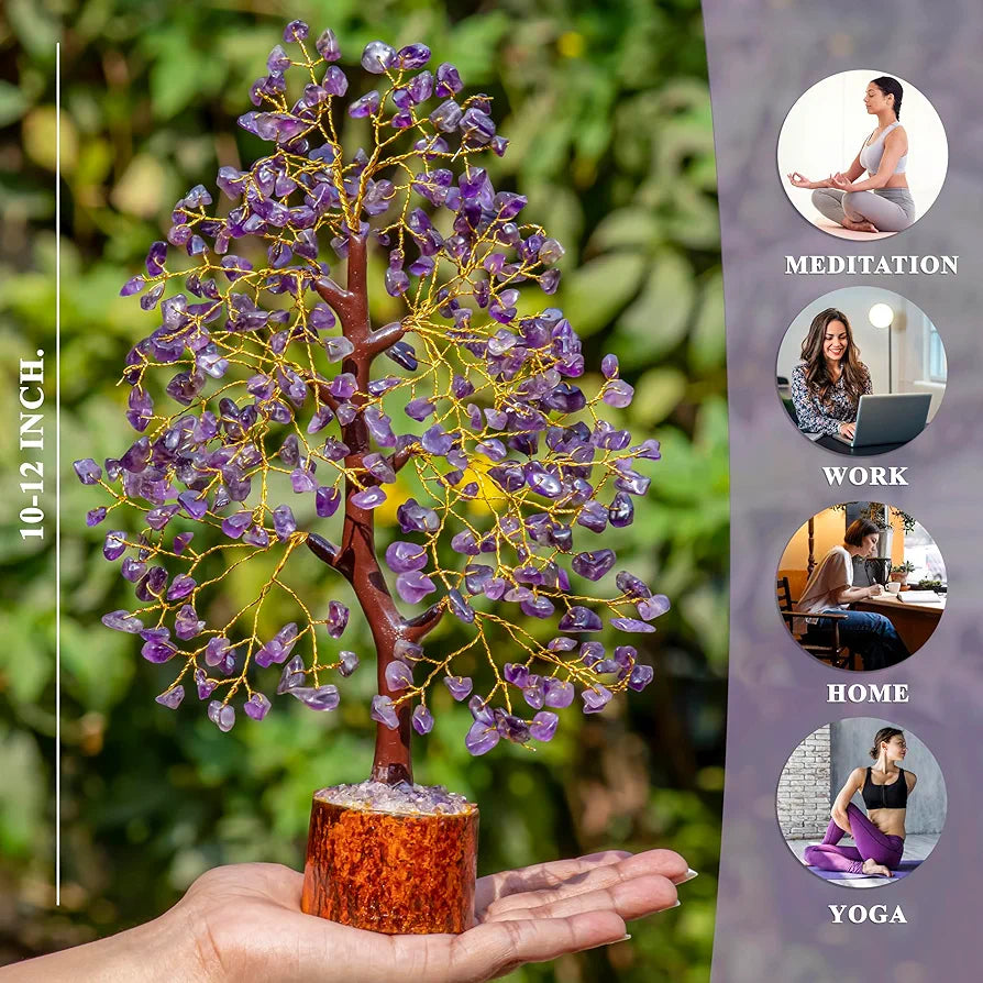 HindCraft Amethyst Chakra Crystal Tree Golden Wire 10-12 inch