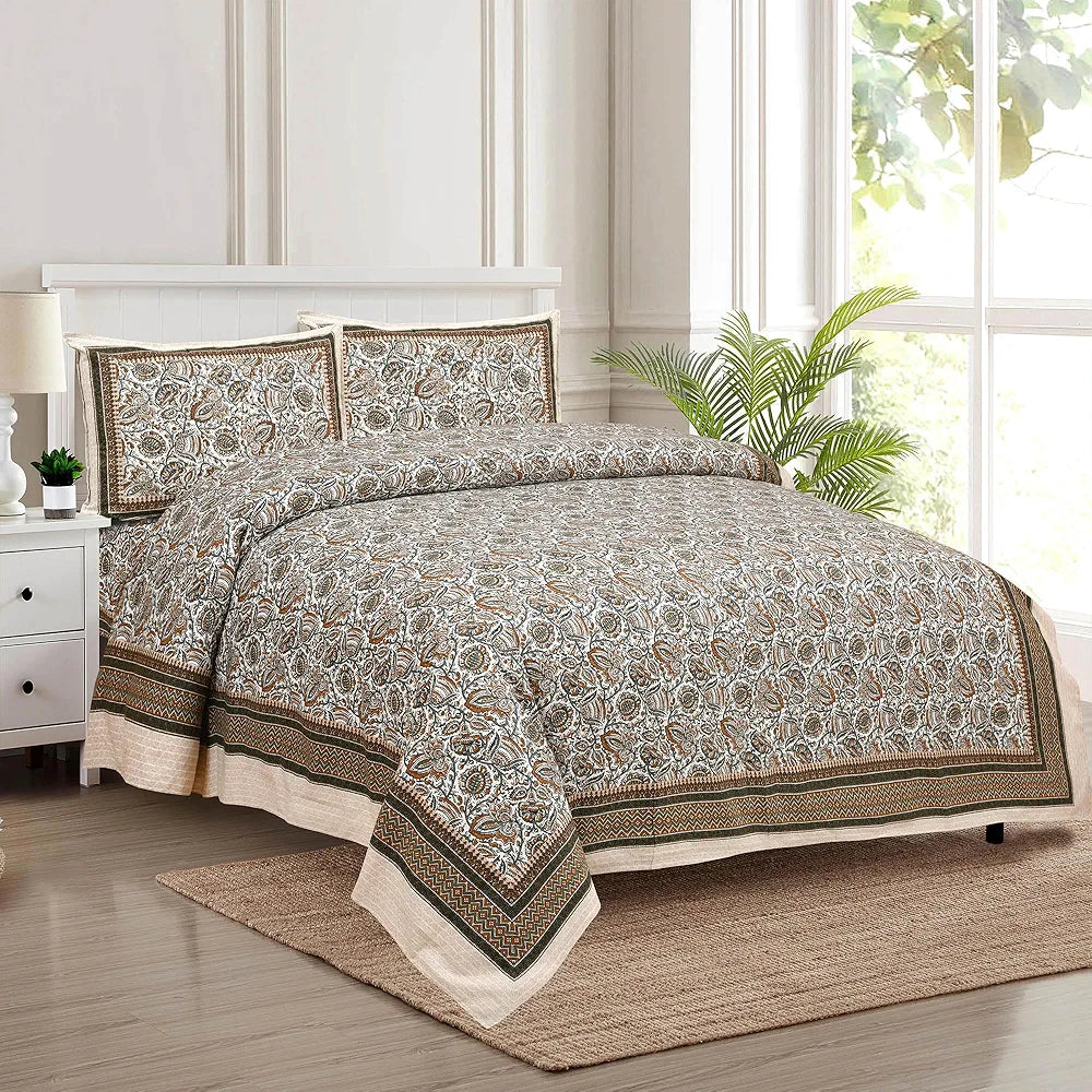 Kuber Industries Double Bedsheet with 2 Pillow Covers 160 TC Premium Cotton Beige