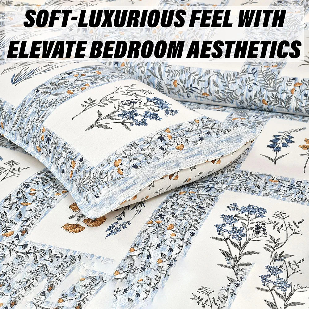 Kuber Industries Double Bedsheet with 2 Pillow Covers 160 TC Premium Cotton Dezier Check Flower Blue