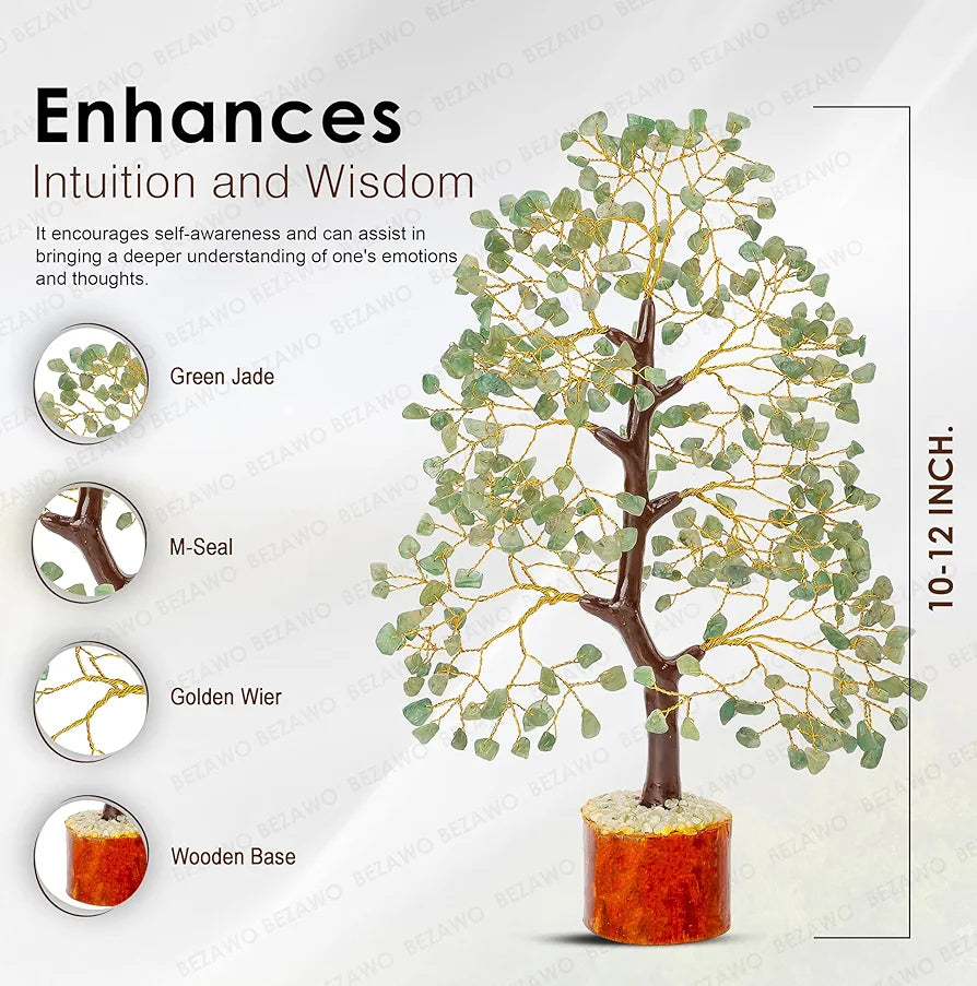 Bezavo Green Jade Crystal Tree Golden Wire