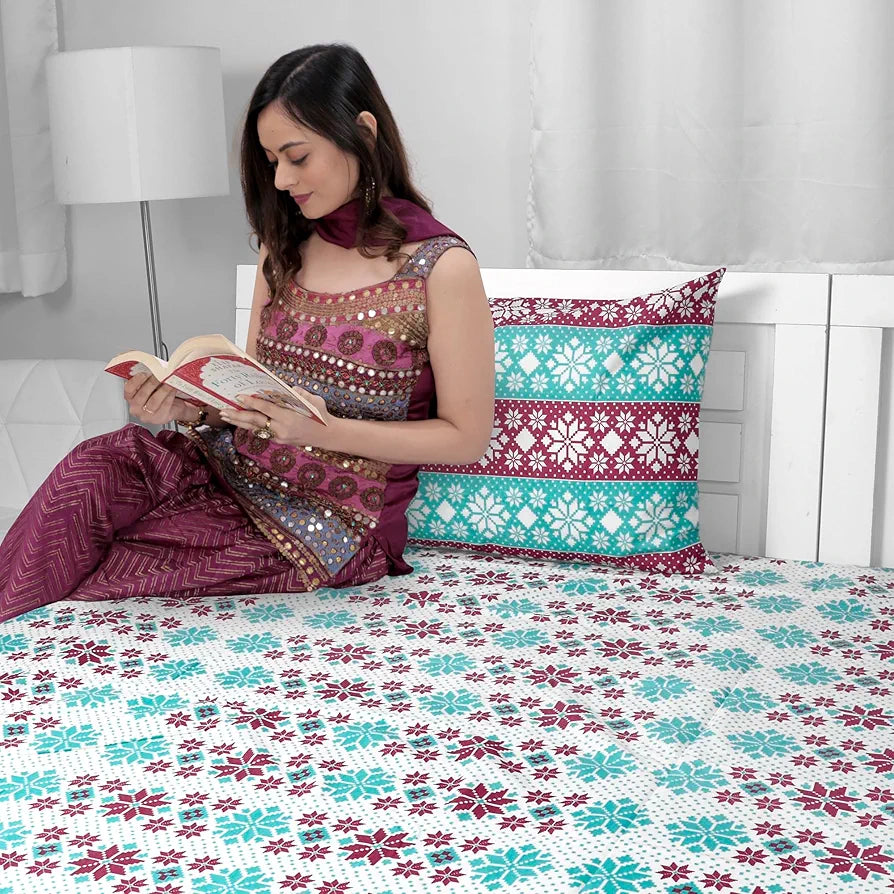 Divine Casa Poly Cotton Double Fitted Elastic Bedsheet with Elastic Corners for Double BedRose Colour Violet