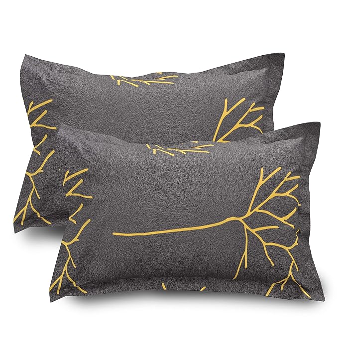 Huesland by Ahmedabad Cotton 144 TC Cotton King Size Bedsheet with 2 Pillow Covers - Yellow and Grey