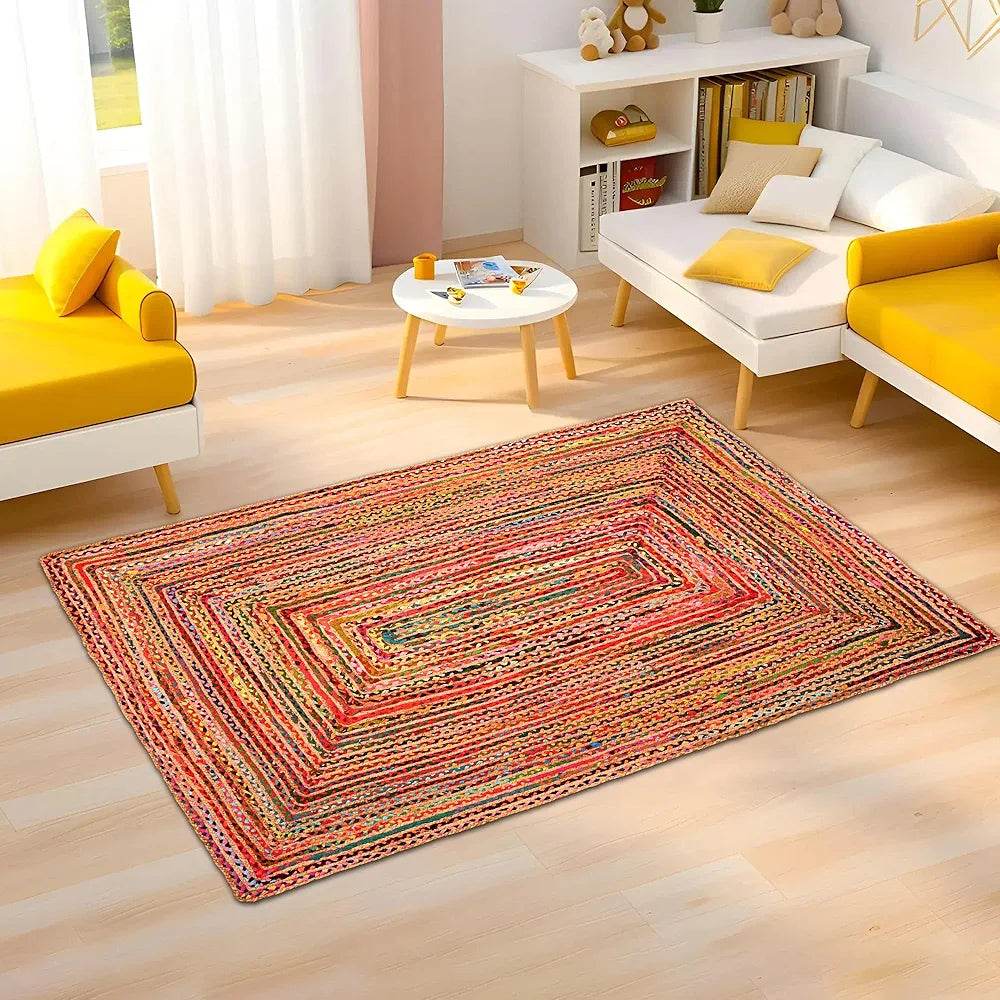 Kuber Industries 5x7 Feet Anti-Skid Satranji Doubling Jute Rug & Carpet for Home & Bedroom Pink
