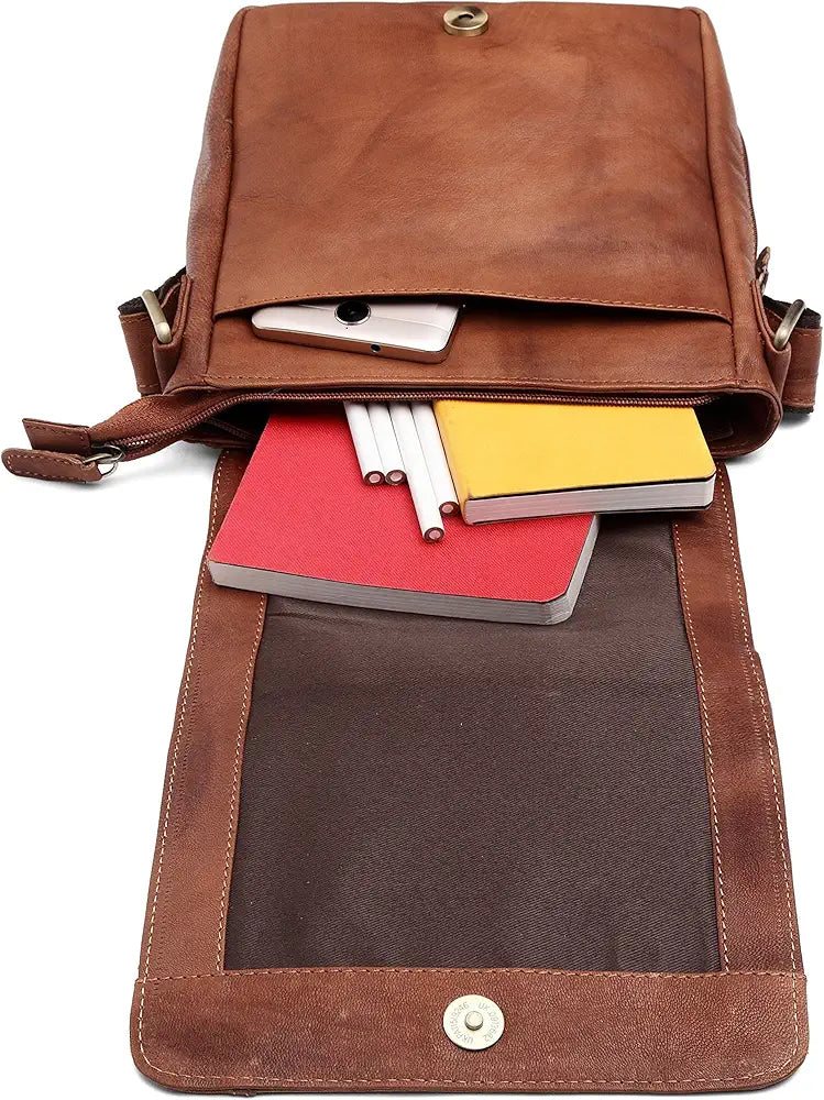 WildHorn Leather 8.5 inch Sling Messenger Bag for Men I Multipurpose Crossbody Bag I Travel Bag with Adjustable Strap I DIMENSION: L- 8.5inch H- 10.5inch W- 3inch