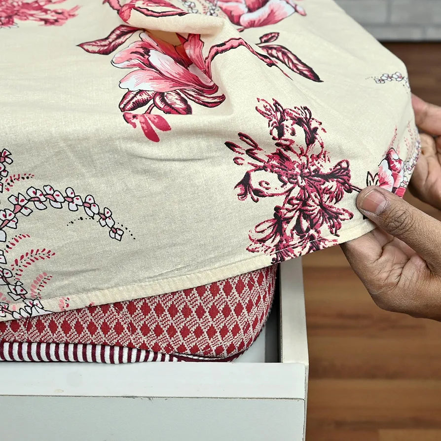 Divine Casa Floret 100% Cotton King Fitted Bedsheet 144 TC Deep Pocket Design Soft & Breathable Fabric Colour Summer Fern