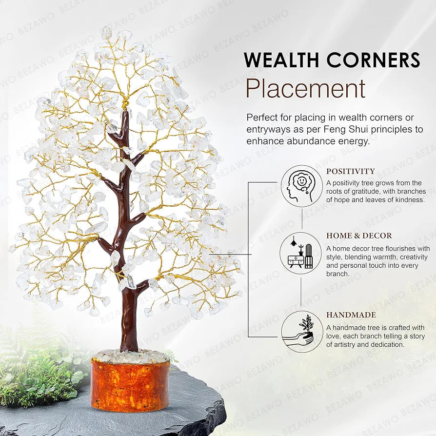 Bezavo Clear Quartz Crystal Tree Golden Wire
