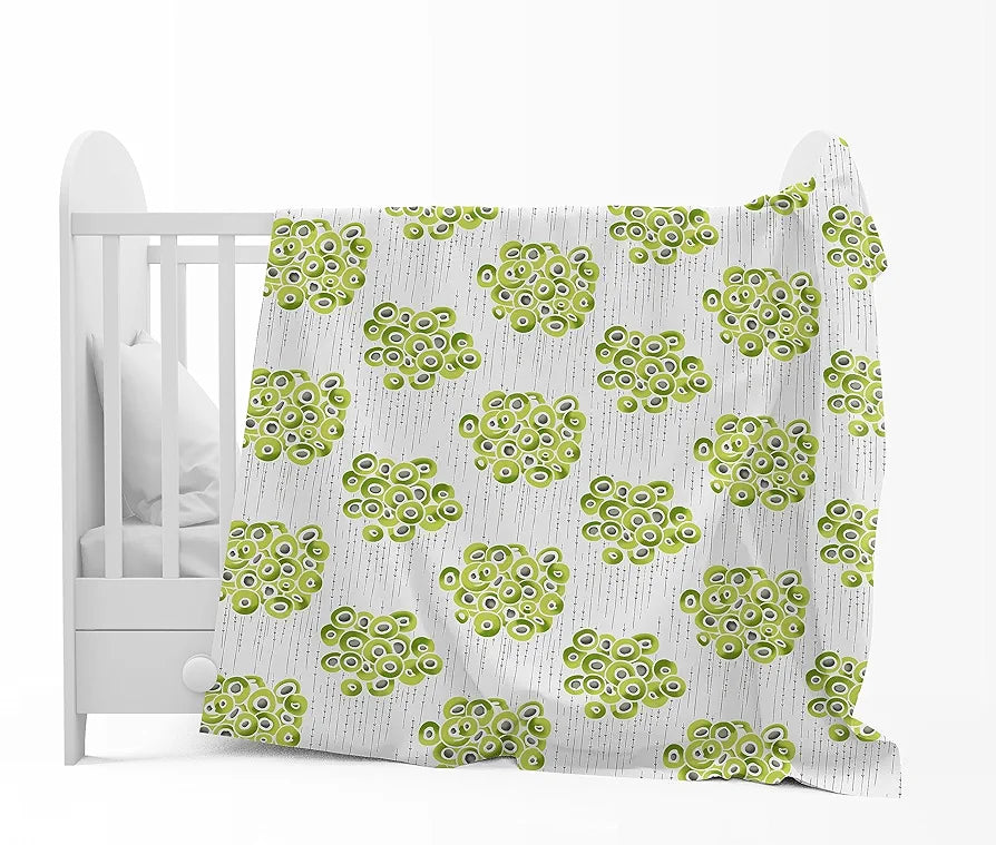 Divine Casa 120 GSM Microfiber Single Kids Dohar Soft & Lightweight Throw Blanket Cloudy Balls Pattern Colour Green Glow