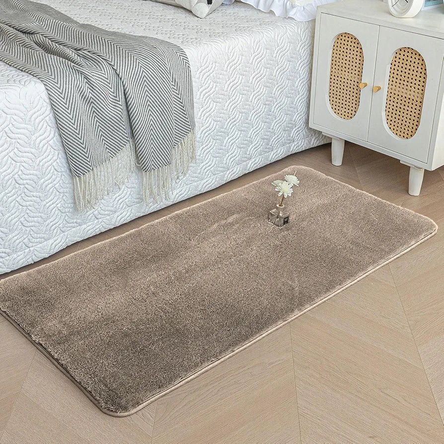 Luxe Home International Ruffle Bath Mat Rabbit Fur 1000 Gsm Bathroom Door Rectangular Foot Mats Rug 60X90 Cm Colour Taupe