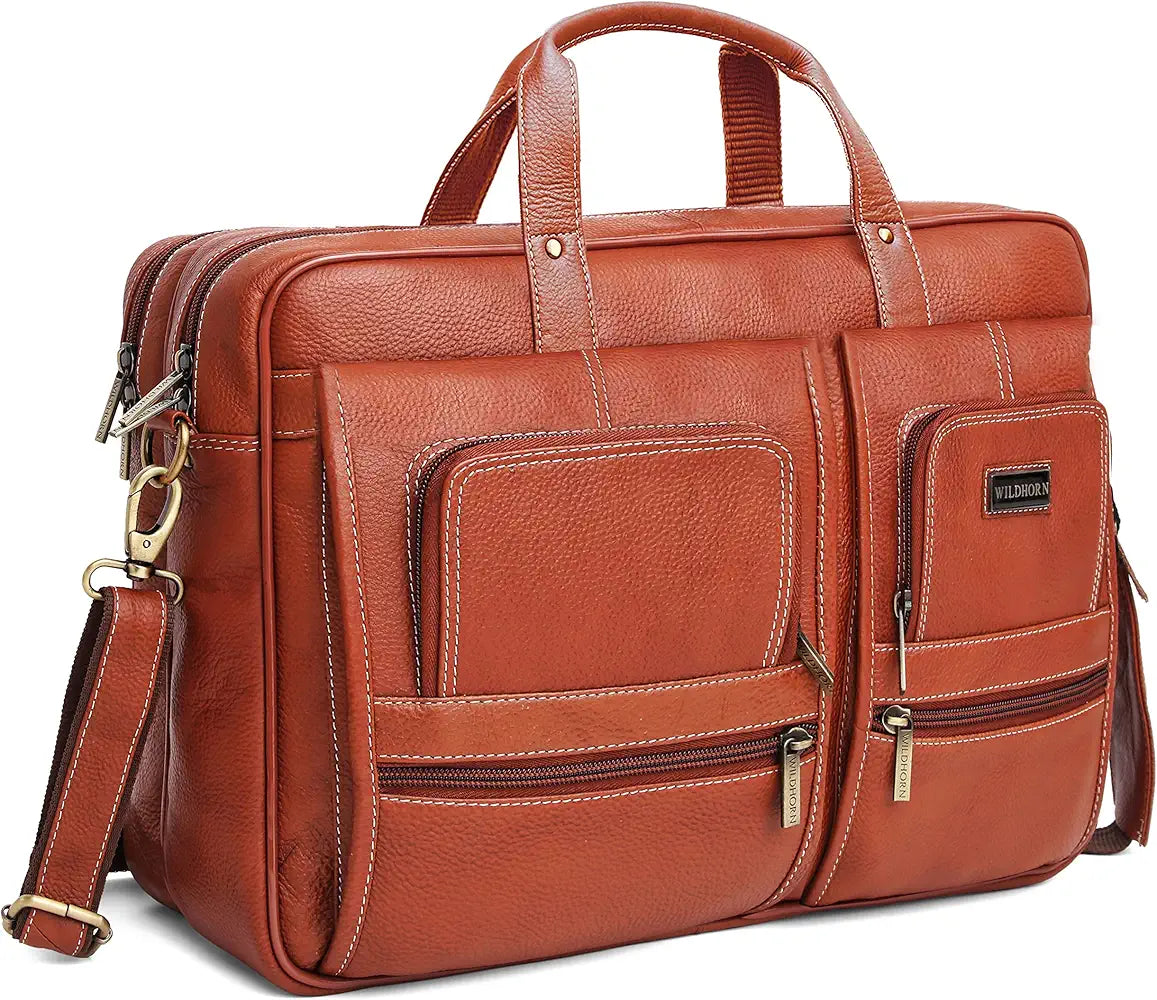WildHorn® Classic Leather Laptop Messenger Bag for Men I Office Bags I Travel Bags I Carry Handle with Adjustable Strap I DIMENSION : L-16 inch W-4 inch H-12 inch