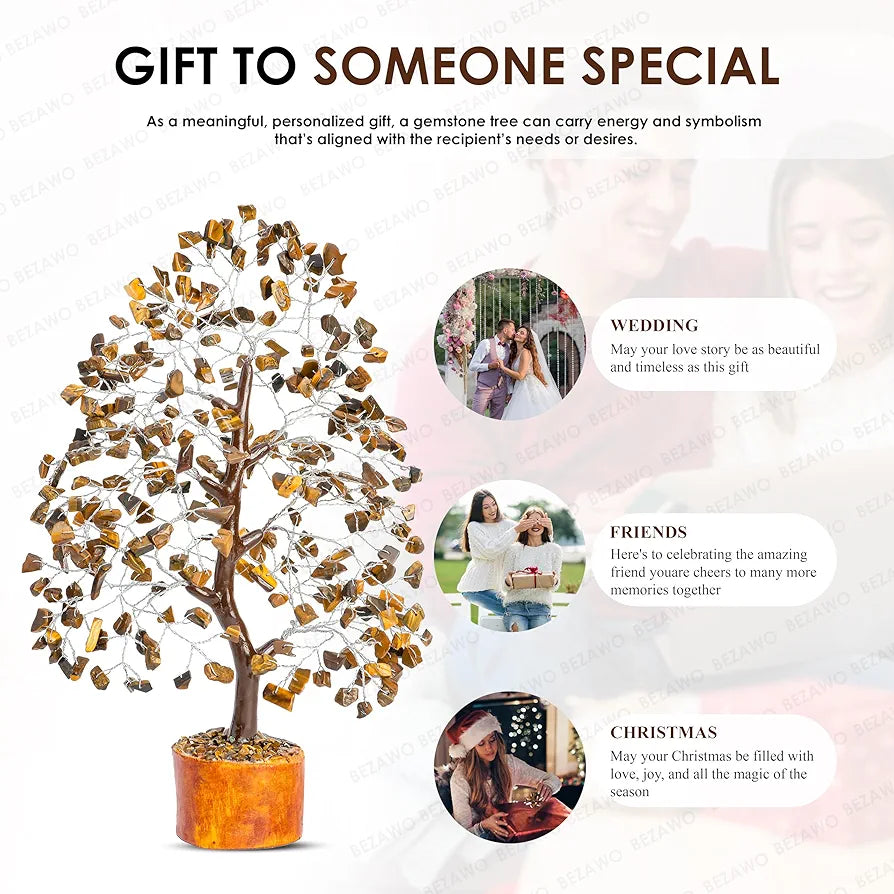 Bezavo Tiger Eye Crystal Tree Silver Wire