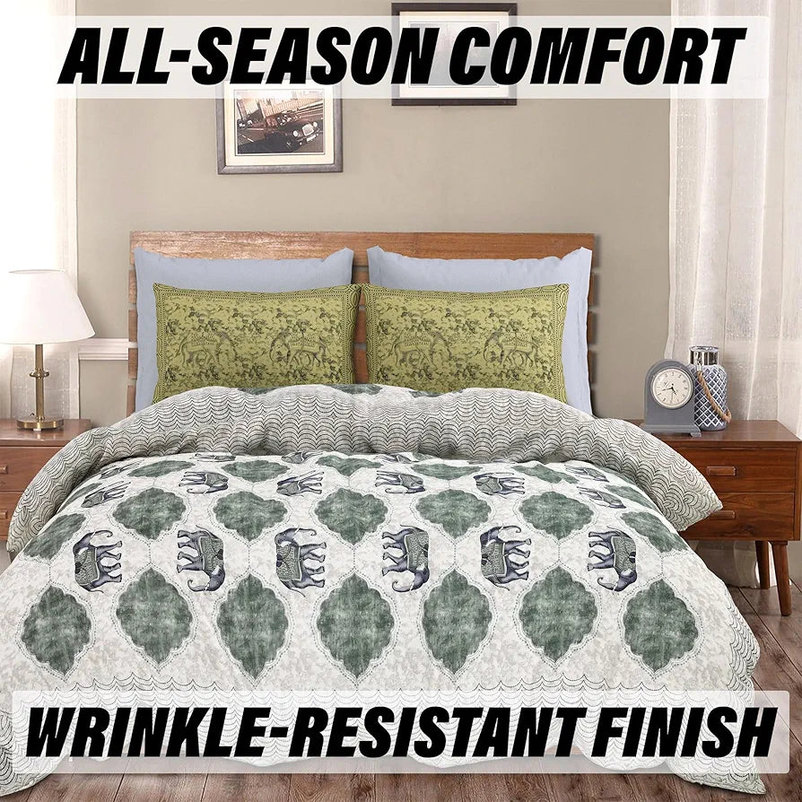 Kuber Industries Double Bedsheet with 2 Pillow Covers 186 TC Premium Cotton Hotels Embroidery Elephant Gray