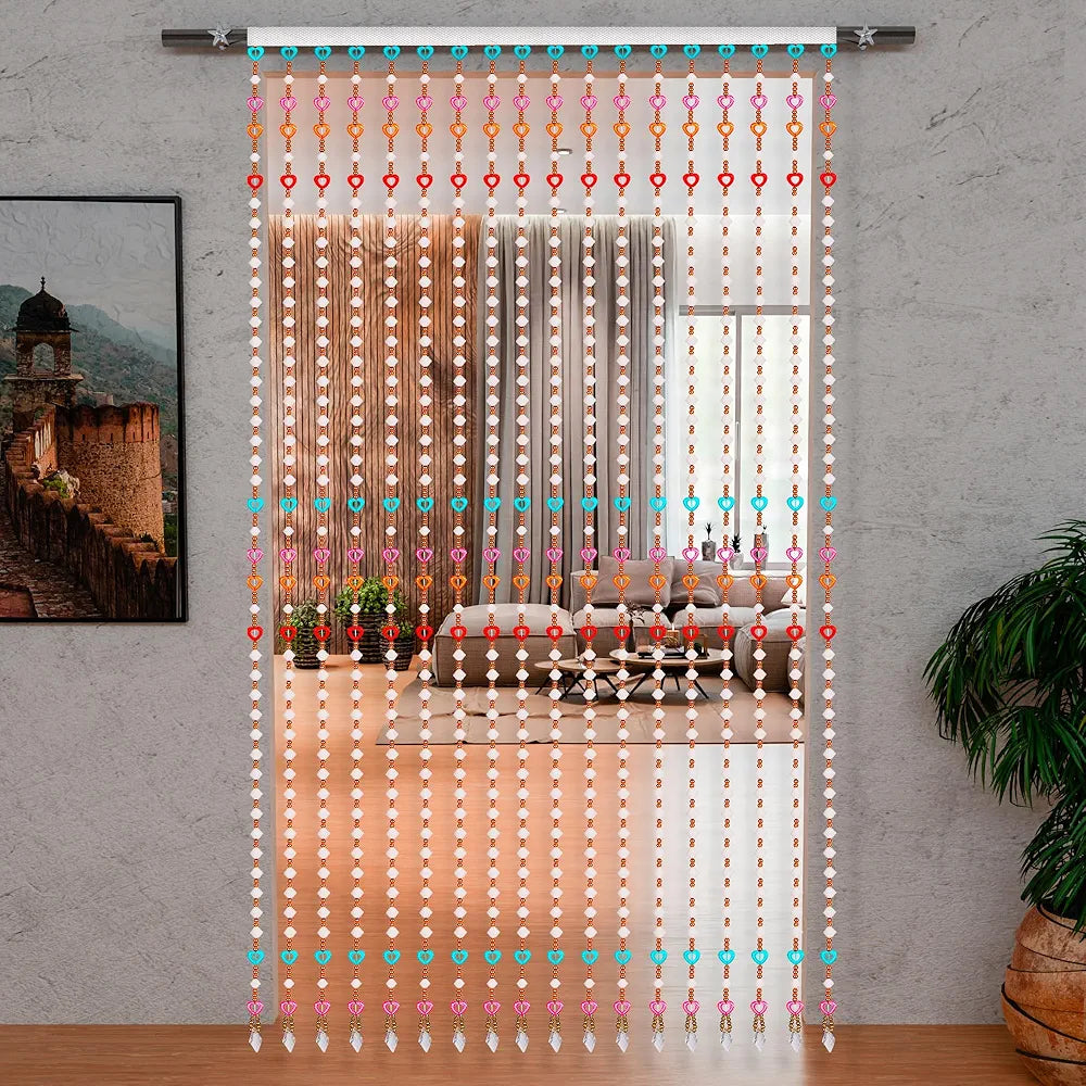 Kuber Industries String Door Curtain Fancy Sparkling String Beads Sheer Curtains Heart Angora Curtains Multi