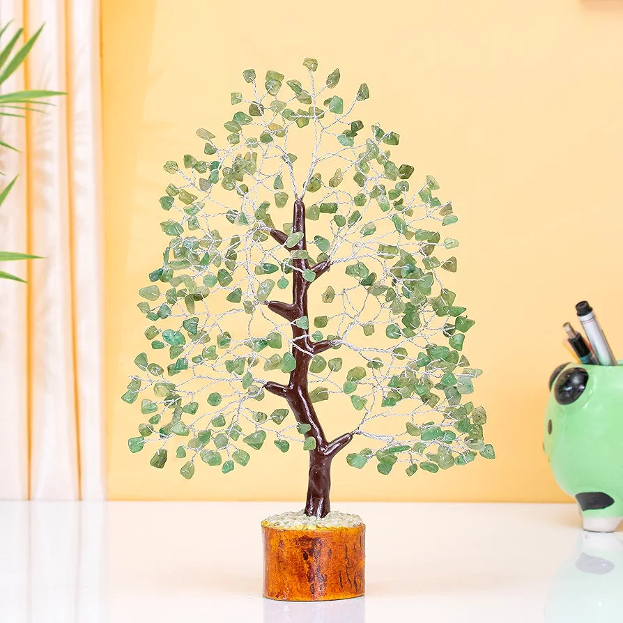 HindCraft Green Jade Crystal Tree Silver Wire 10-12 inch