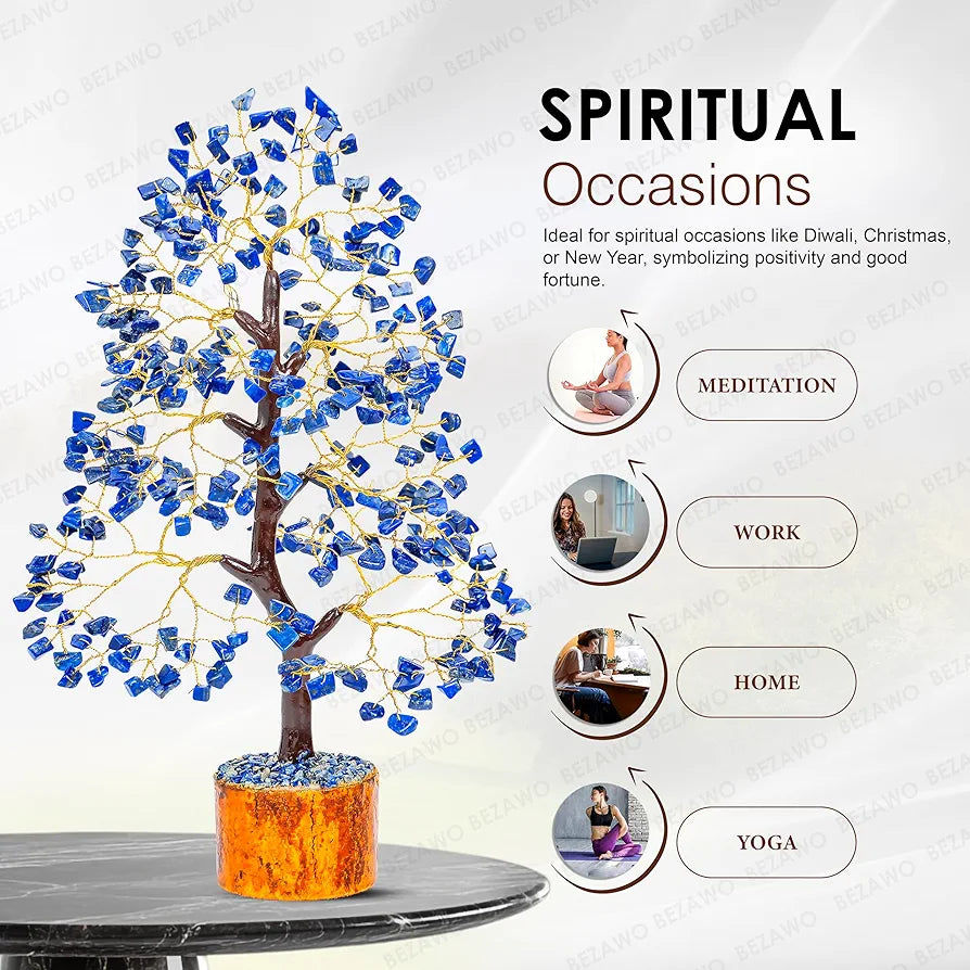Bezavo Lapis Lazuli Crystal Tree for Home & Office Golden Wire
