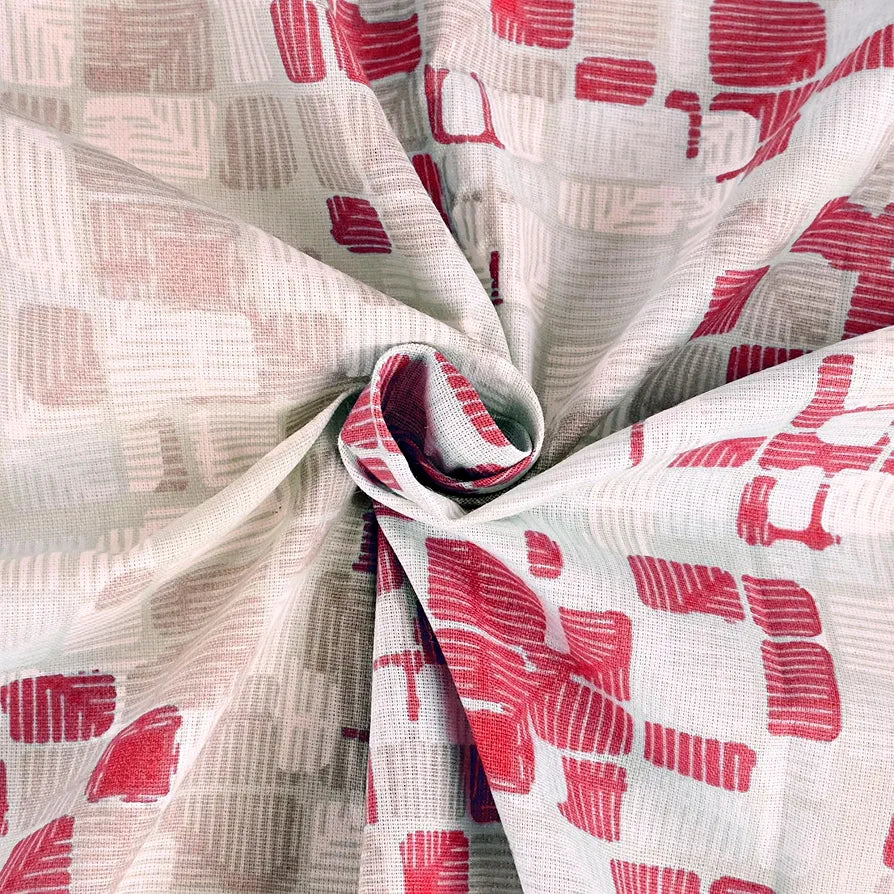 Divine Casa 144 TC 100% Pure Cotton Queen Size Double Bed Bedsheet with 2 Pillow Covers Geometric Pixel Colour Red White