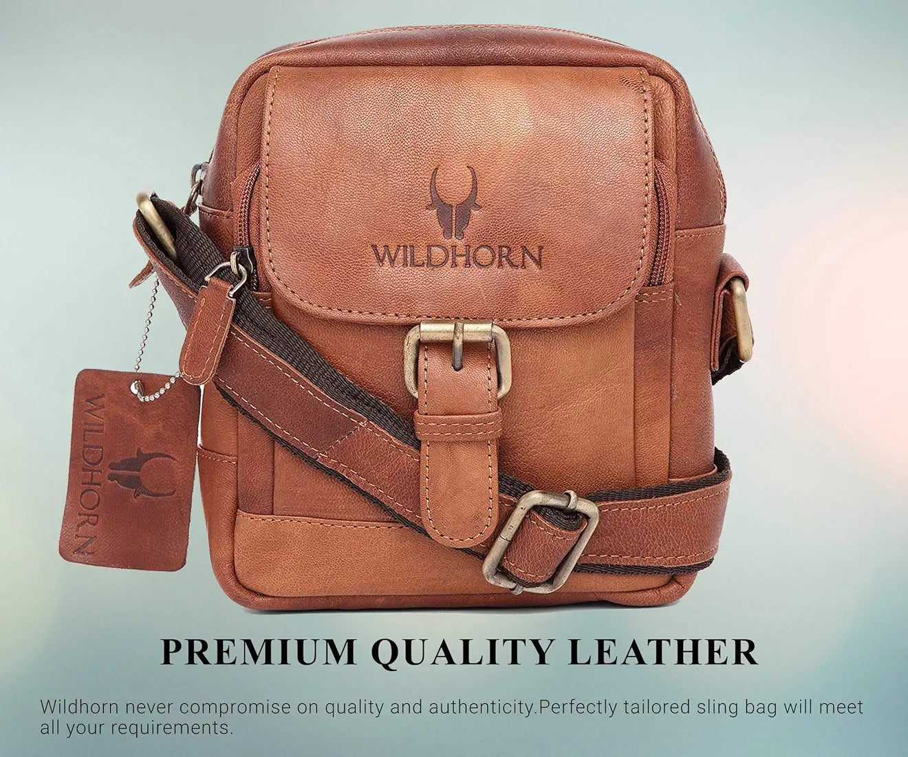 WildHorn Leather Sling Messenger Bag for Men I Multipurpose Crossbody Bag I Travel Bag with Adjustable Strap I Utility Bag I Dimension : L-6 inch W-2.7 inch H-8.5 inch