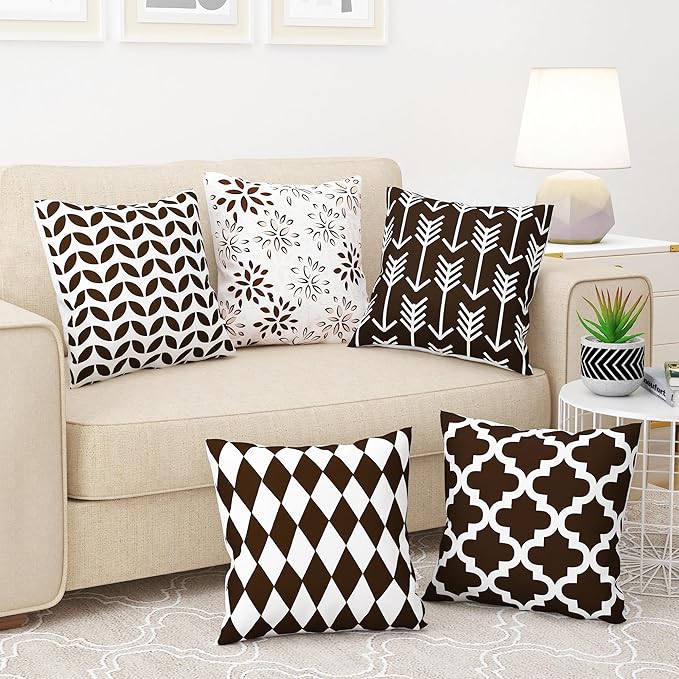 Story@Home Polyester Cushion Cover for Bedroom Living Room (Pack of 5 Pieces, Brown)