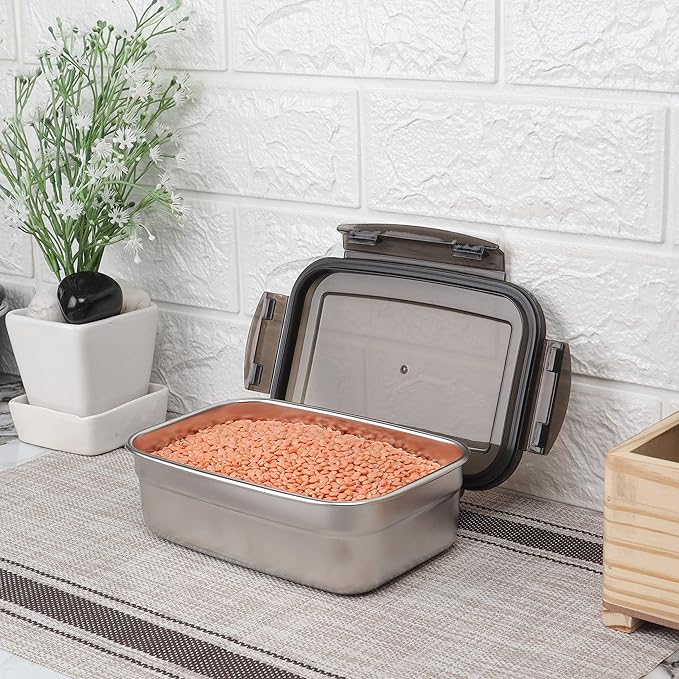 Femora Lunch Box High Steel Rectangle Heavy Duty Airtight Leakproof Unbreakable Storage Container With Lock Lid | 850 Ml | Set of 2