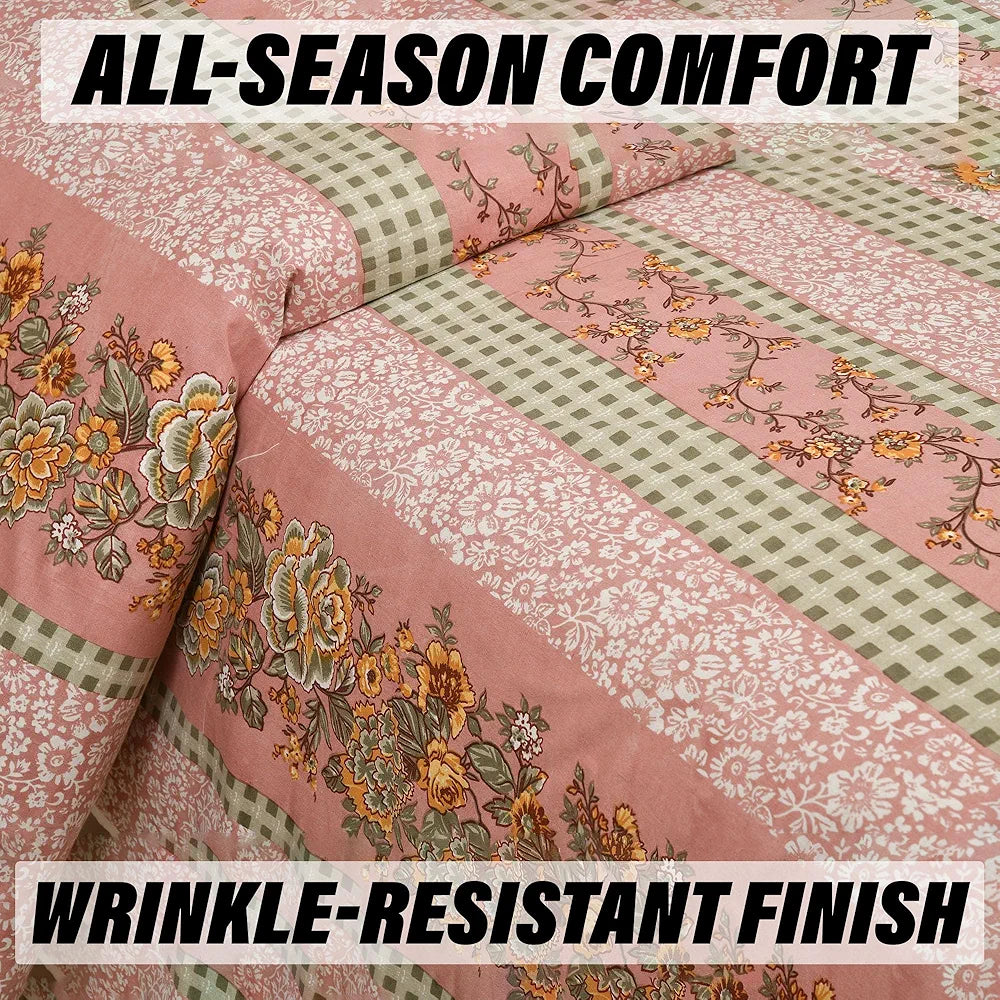 Kuber Industries Double Bedsheet with 2 Pillow Covers 160 TC Premium Cotton Spain Flower Lining Pink