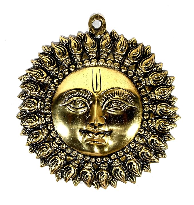 StonKraft figures themed Brass Wall Hanging Decor Sun Surya Bhagwan Face Idol Standard Golden