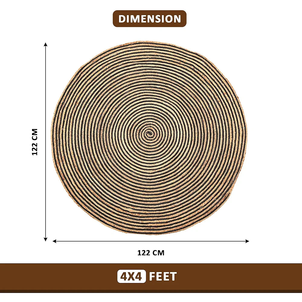 Kuber Industries 4x4 Feet Round Jute Rug & Carpet for Home Bedroom Spirals Light Brown