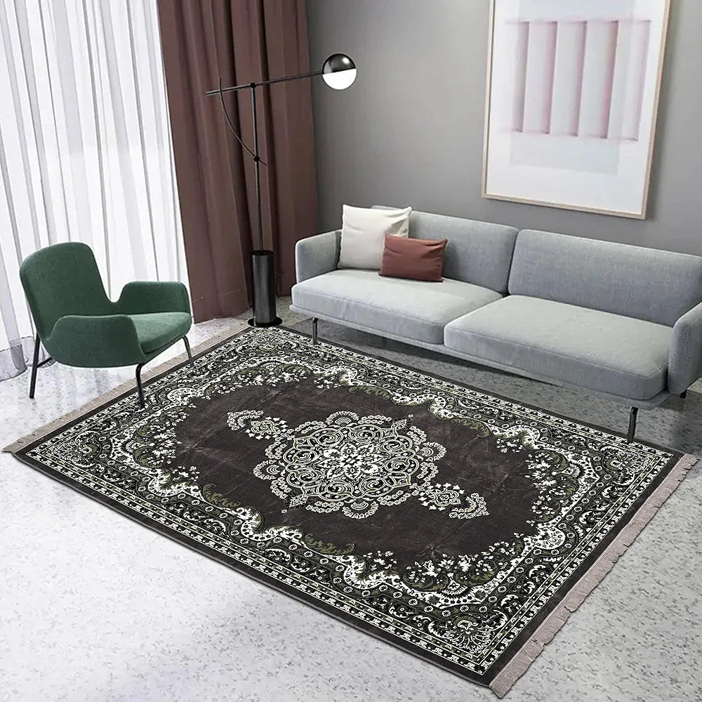 Kuber Industries 5x7 Feet Carpets Premium for Living Room Machine Washable Bedside Floor Grey & Green